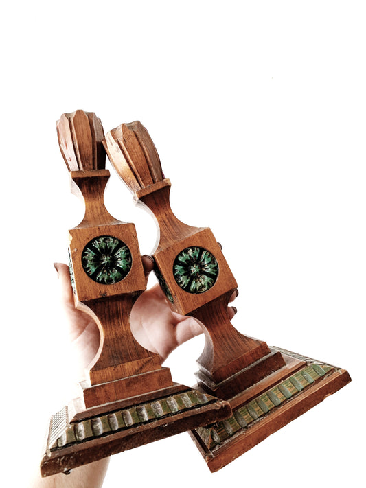 Vintage Carved Wood Candle Holders