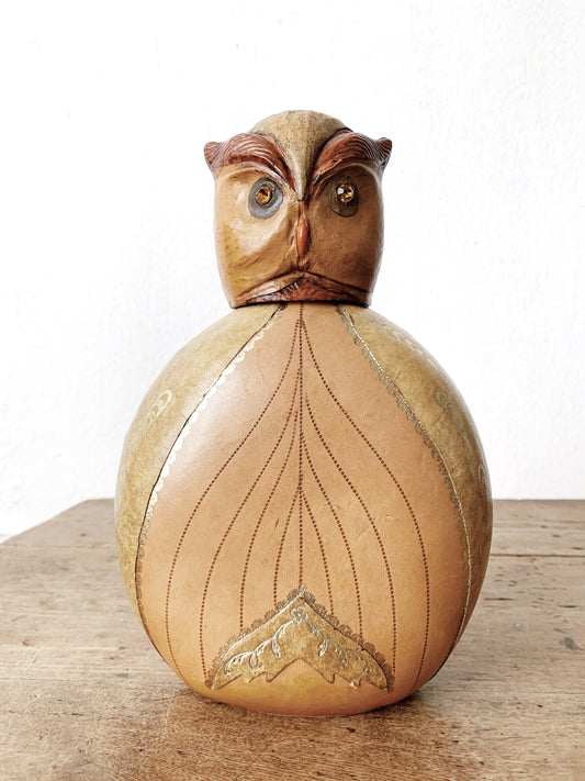 Vintage Leather Encased Owl Decanter Italy