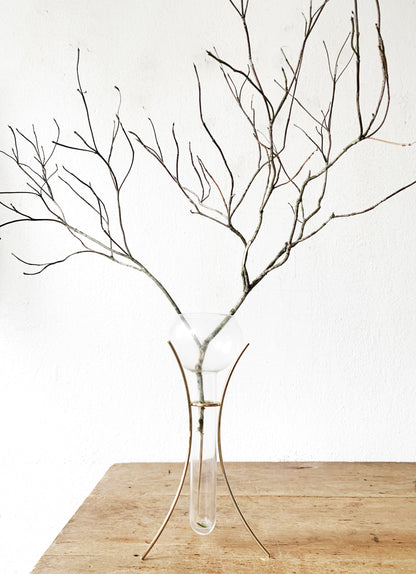 Mid Century Glass Vase with Brass Stand