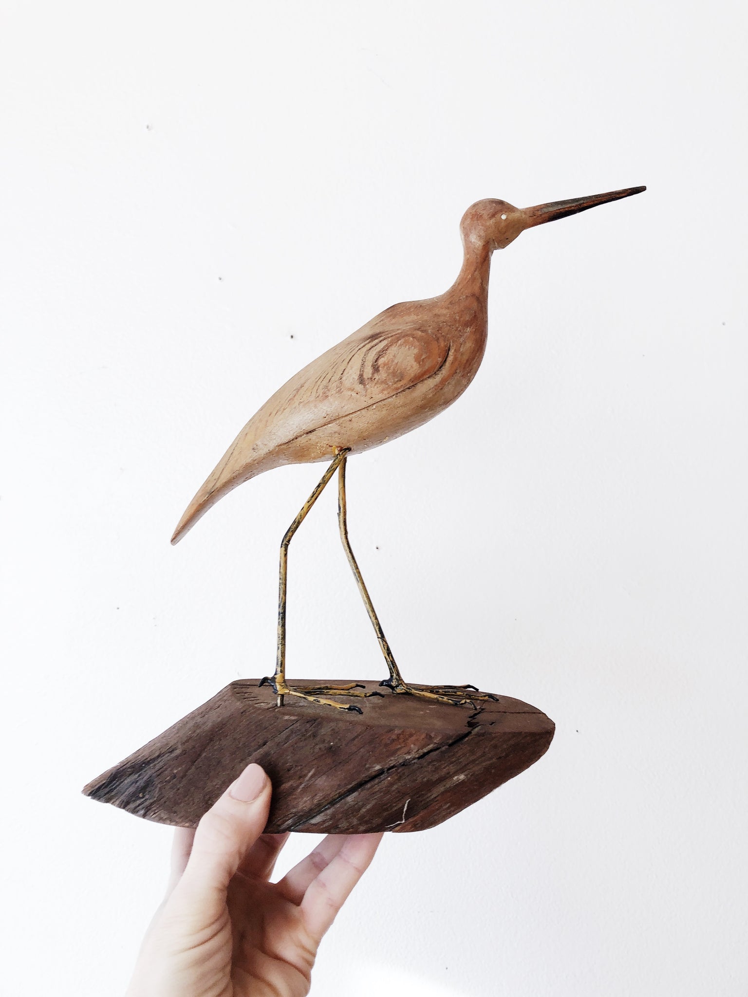 Carved Vintage Wood Egret