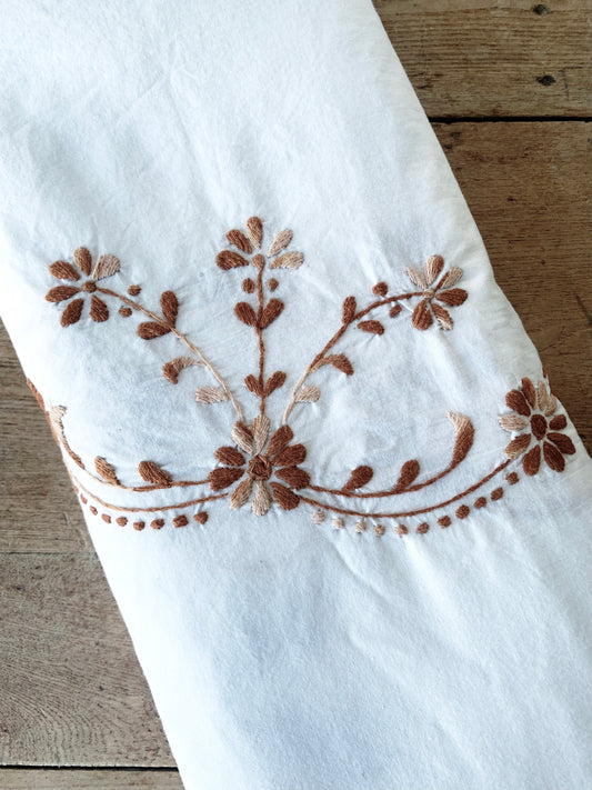 Large Vintage Embroidered Cotton Tablecloth