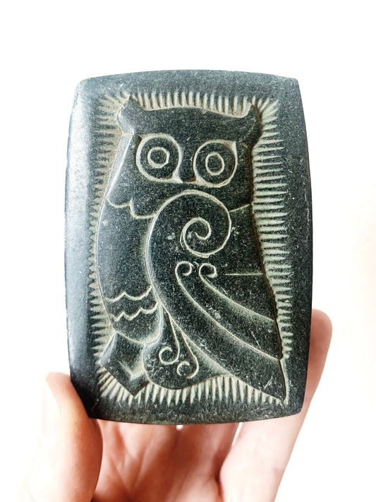 Vintage Carved Owl Soapstone Box