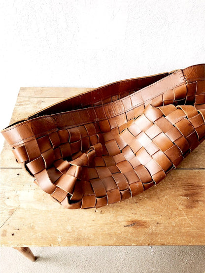 XL Vintage Woven Leather Basket