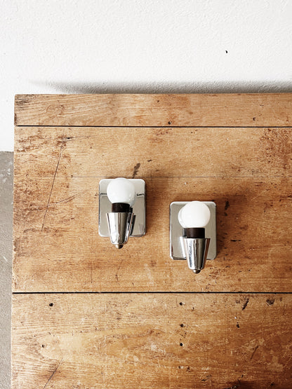 Pair Art Deco Revival Chrome Sconces