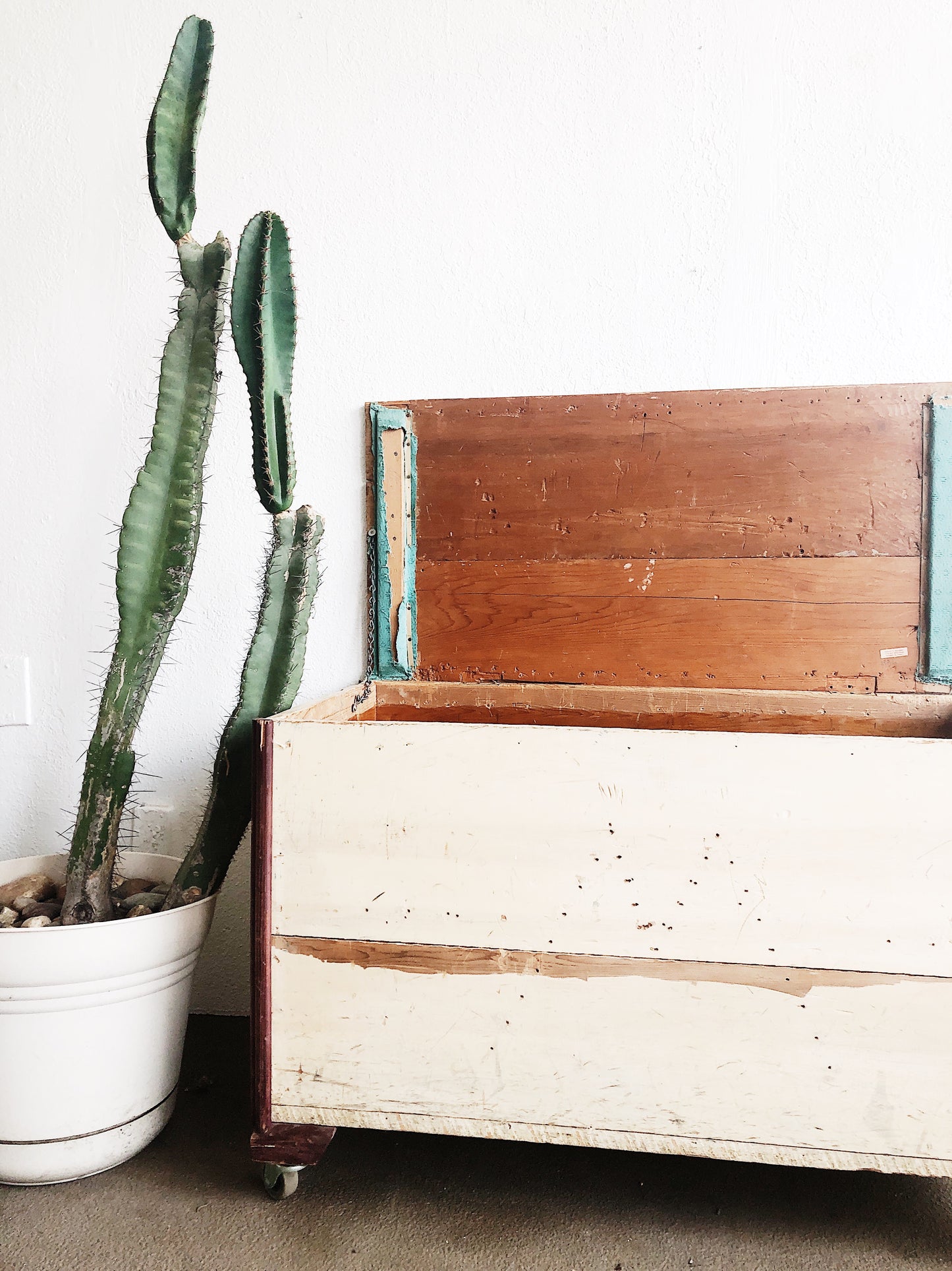 Vintage Handmade Wood Trunk on Wheels