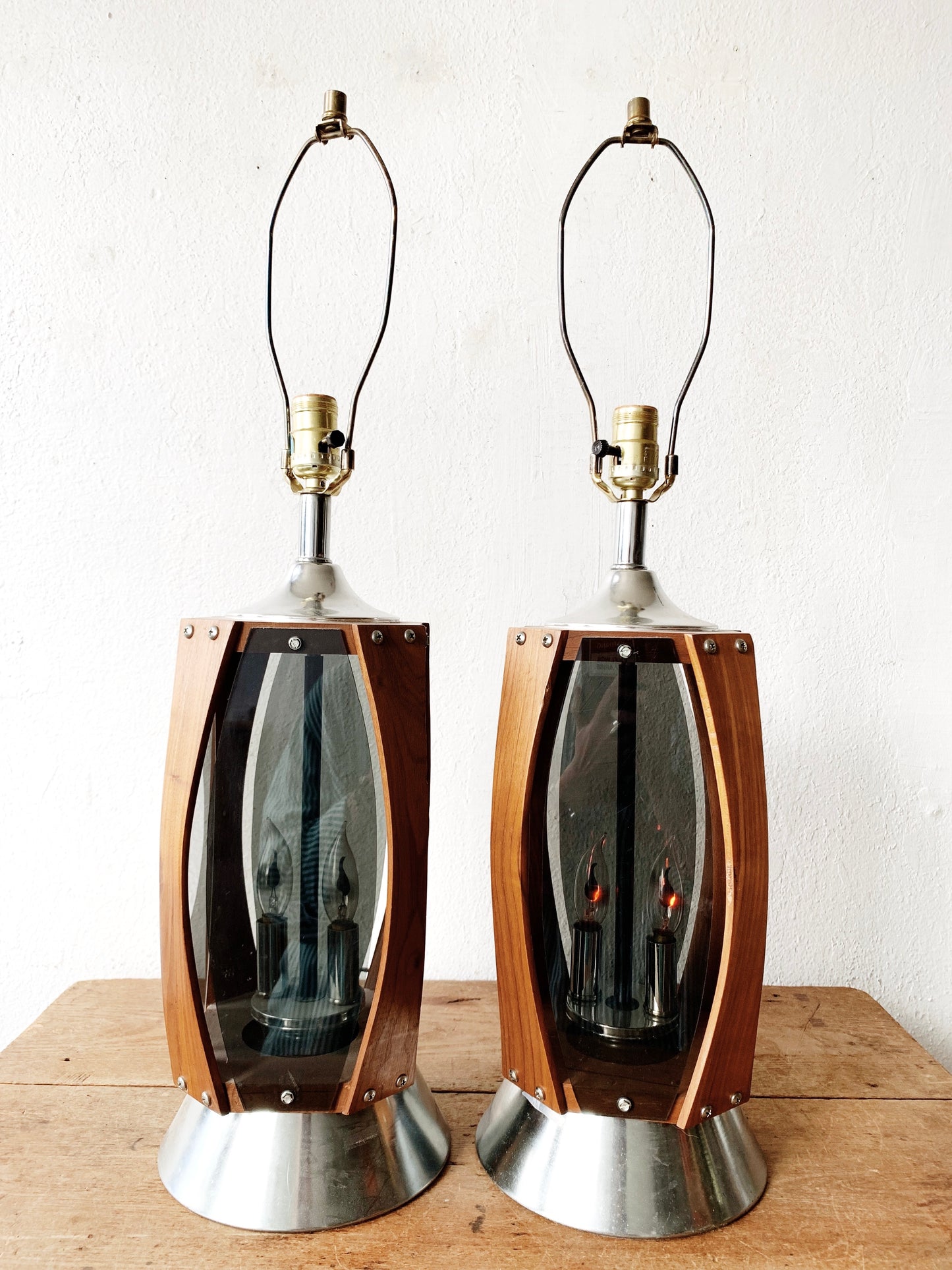 Mid Century Walnut & Smoky Lucite Lamp