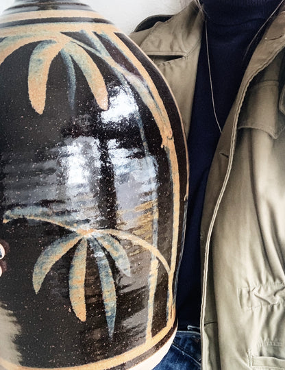 Large Vintage Pottery Lamp with Shade