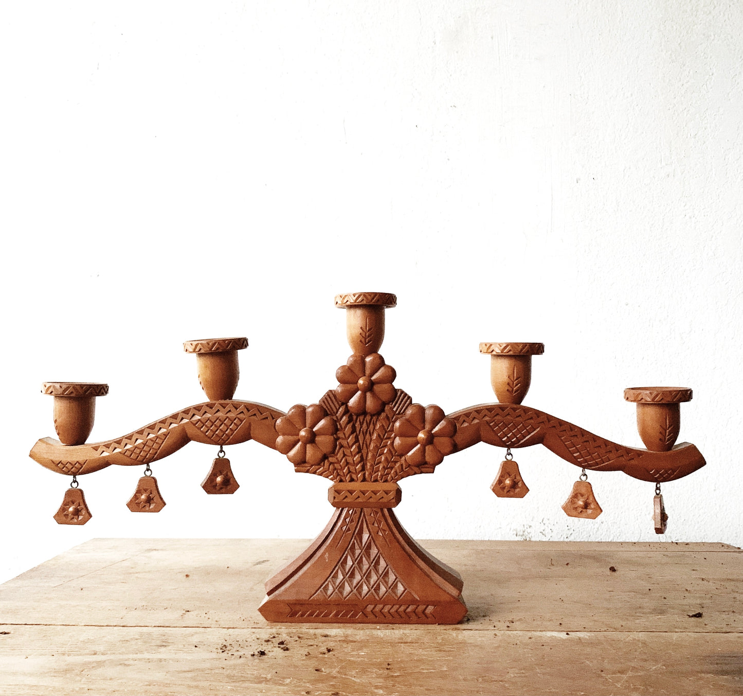 Antique Carved Wood Candelabra