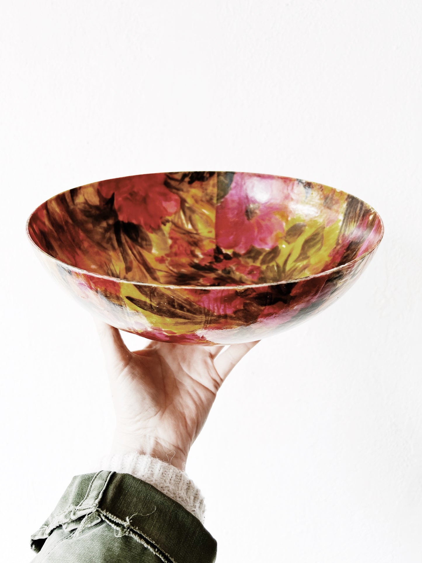 Mid Century Floral Fiberglass Serving Bowl