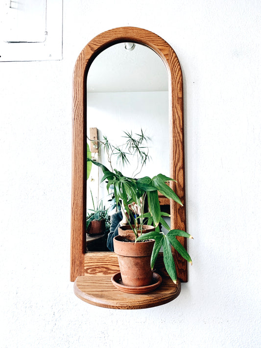 Large Vintage Oak Mirror / Shelf
