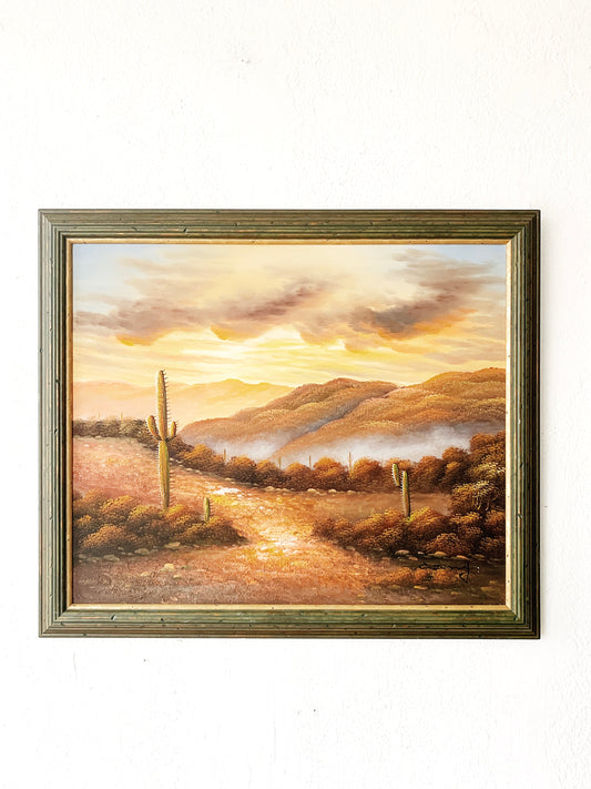 Original Vintage Sunset Saguaro Painting