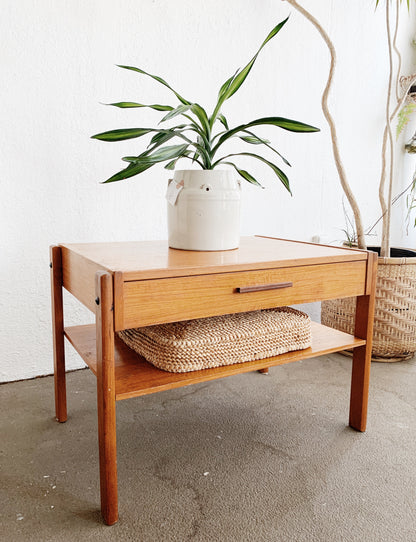 Vintage Wood End Table with Drawer