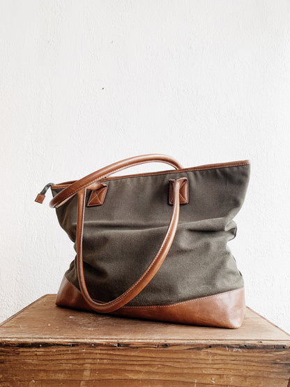 Cotton Canvas and Leather Tote