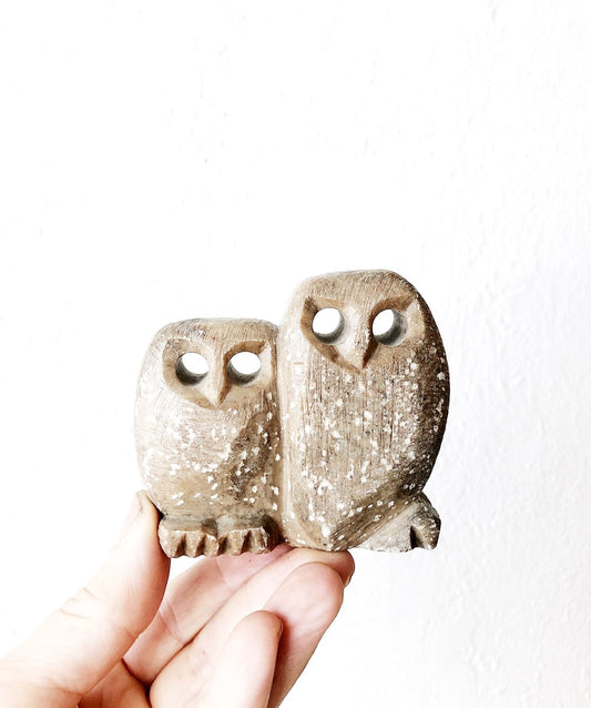 Mid Century Soapstone Owls