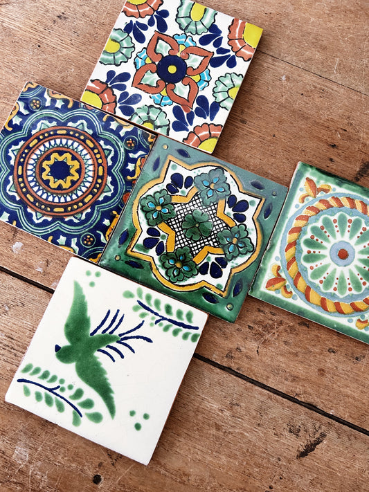 Painted Mexican Tiles Set of 5