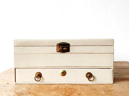 Large Vintage Leather Bound Velvet Lined Jewelry Box
