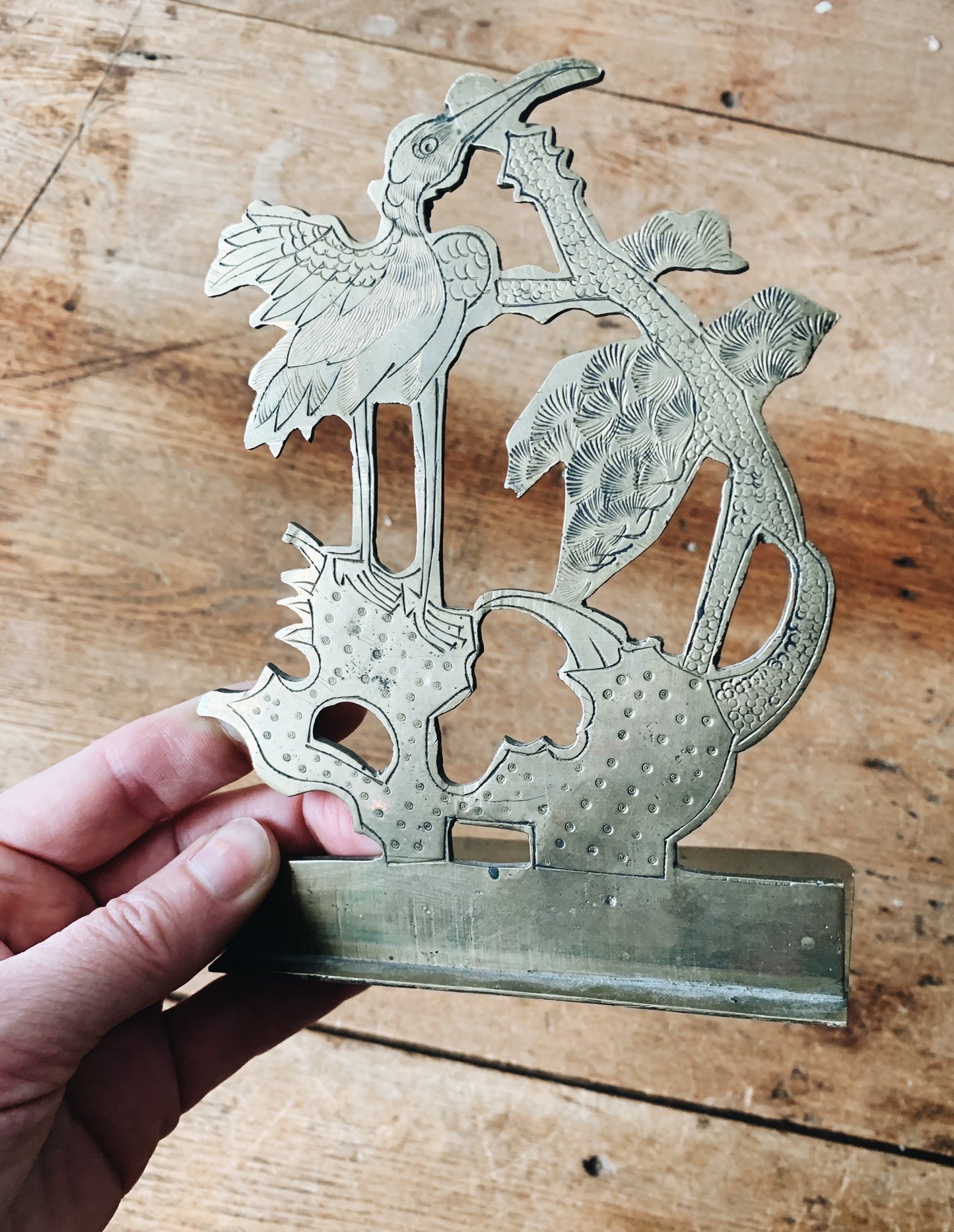 Vintage Incised Brass Bookends