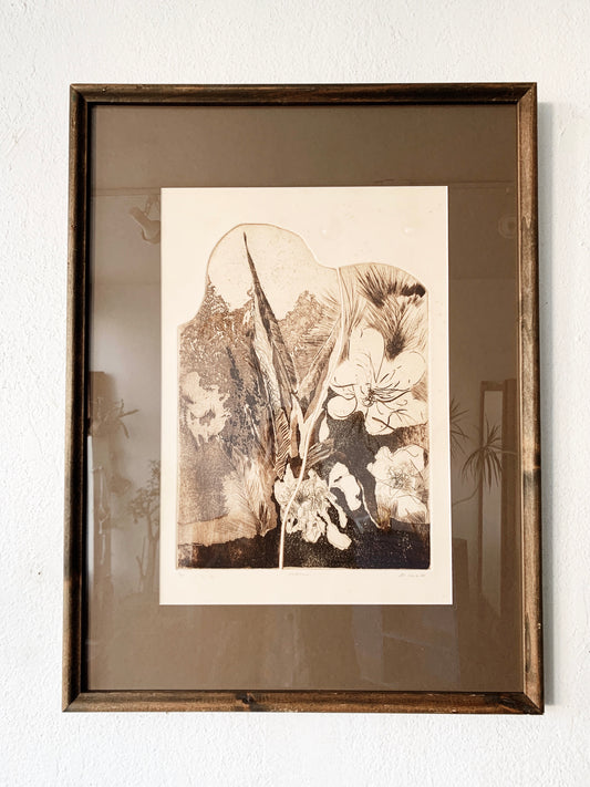 Large Original Vintage Framed Etching