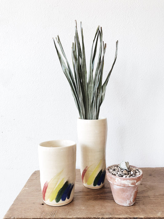 Vintage Handmade Ceramic Rainbow Tumblers