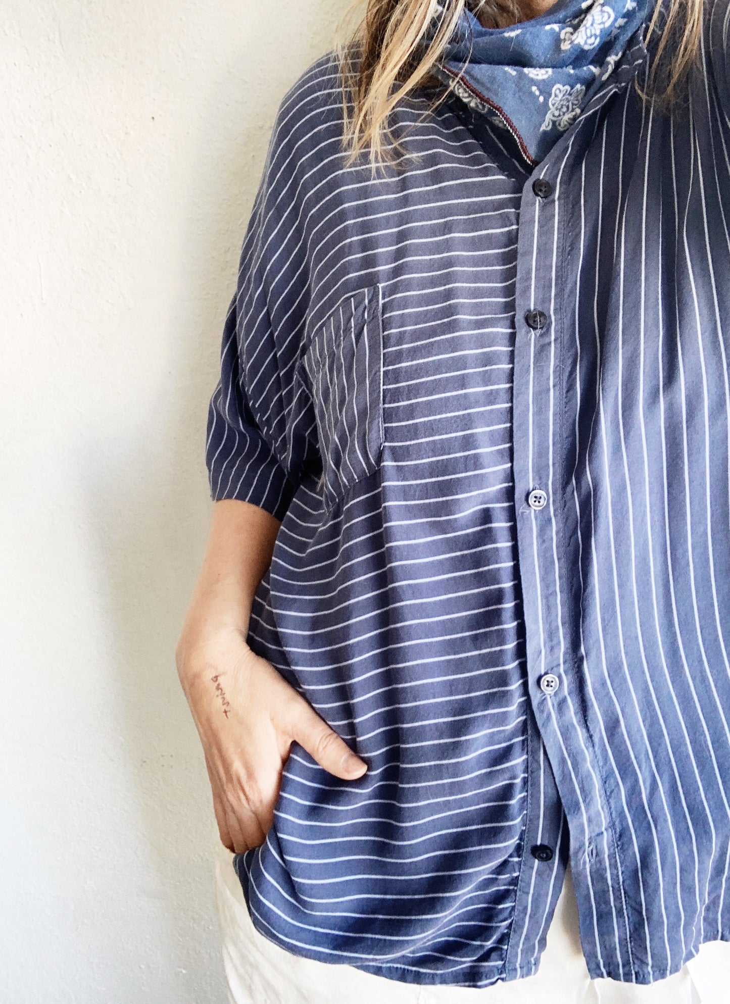 DKNY Silk Striped Button Up