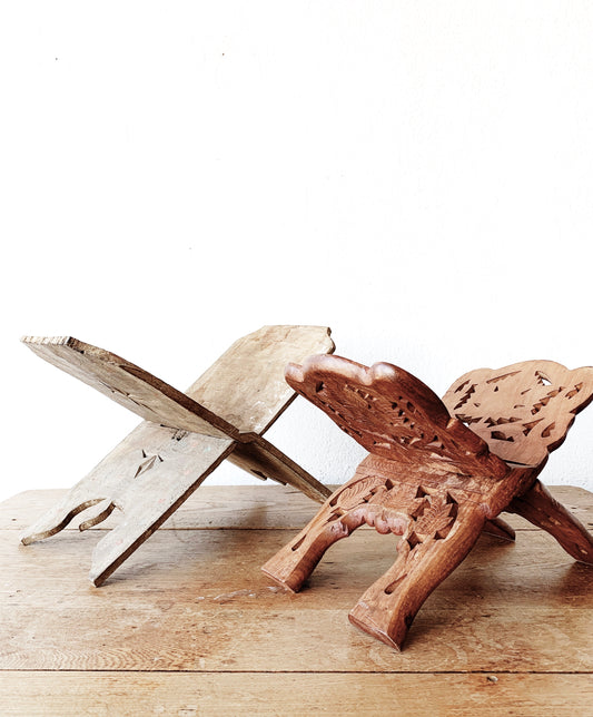Vintage Folding Carved Wood Book Stand