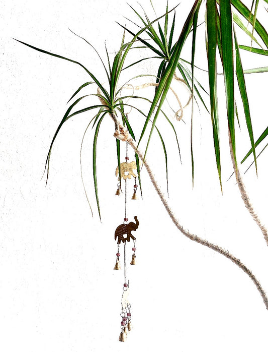 Vintage Incised Brass Elephants with Bells