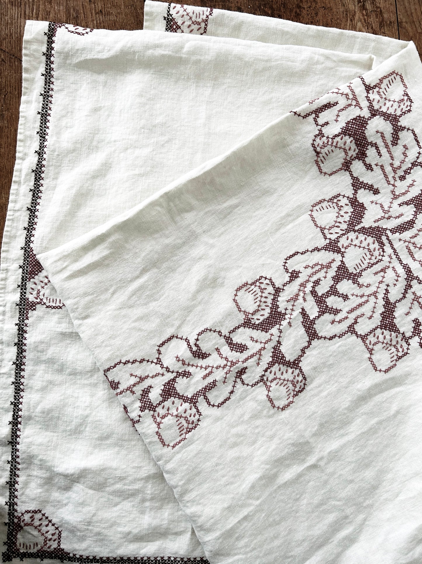 Large Vintage Embroidered Linen Tablecloth
