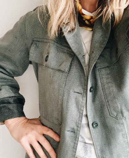 Vintage Weighty Cotton Military Jacket w Peace Pin