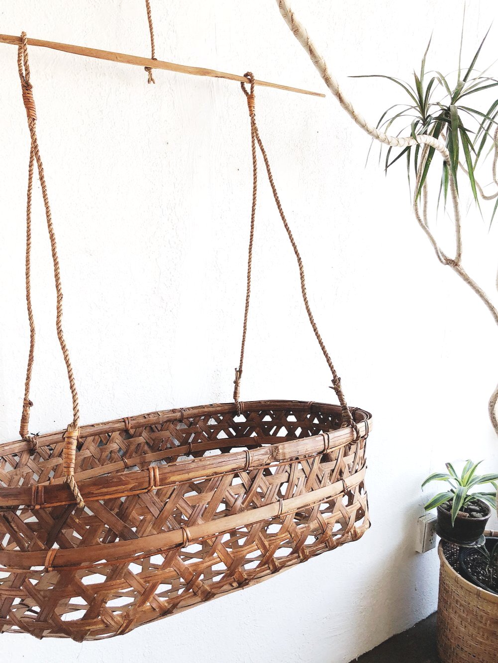 Vintage Hanging Bamboo Basket