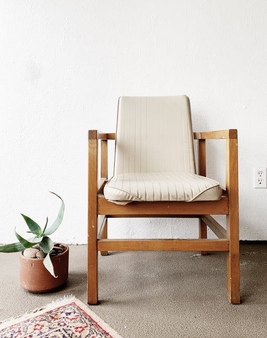 Vintage Wood Framed Vinyl Side Chair