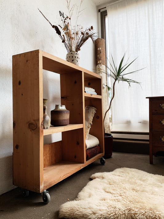 Handmade Wood Cubby Shelf on Wheels