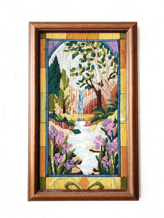 Vintage Framed Needlepoint Landscape