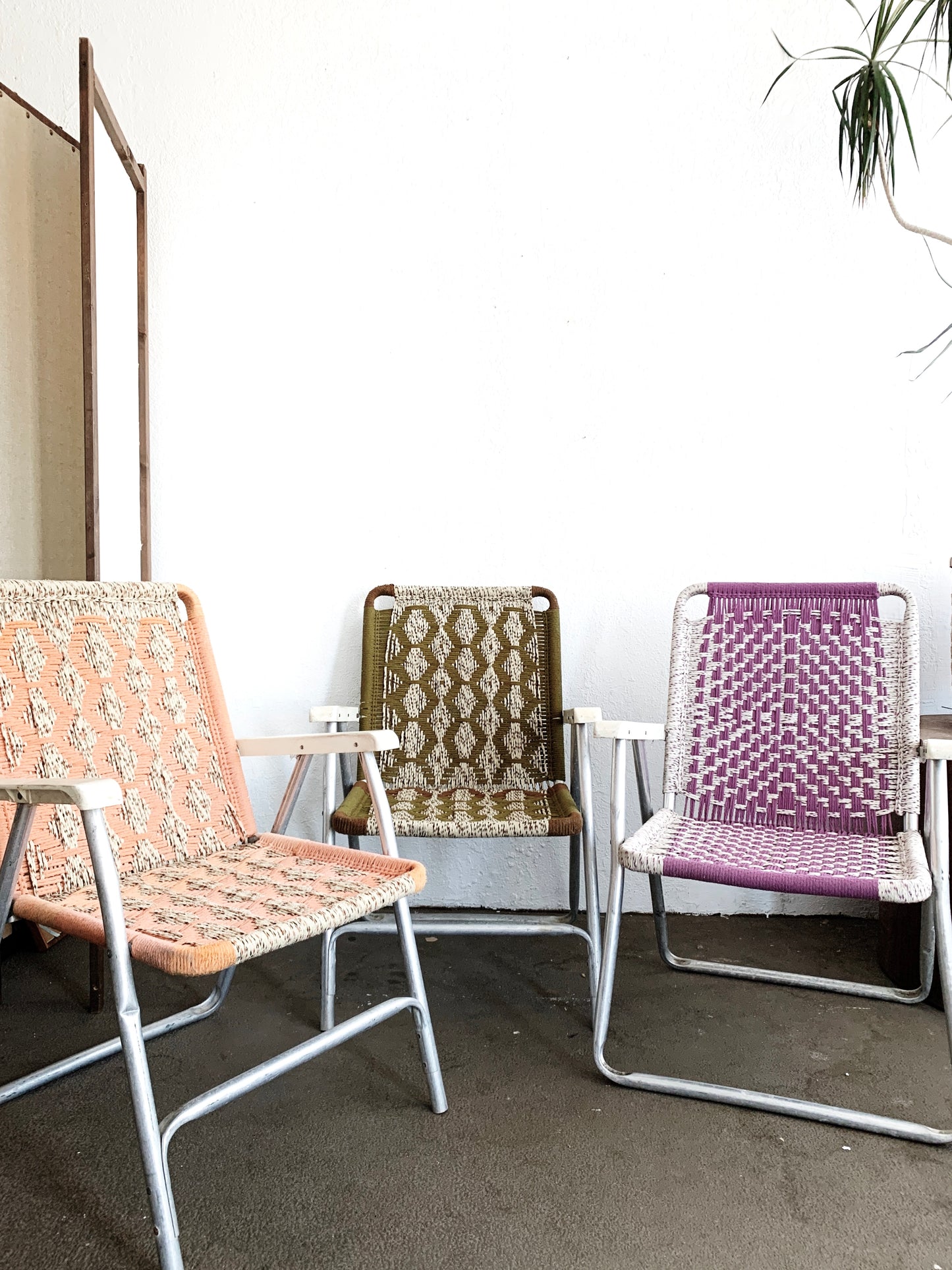 Mid Century Aluminum Macramé Lawn Chair