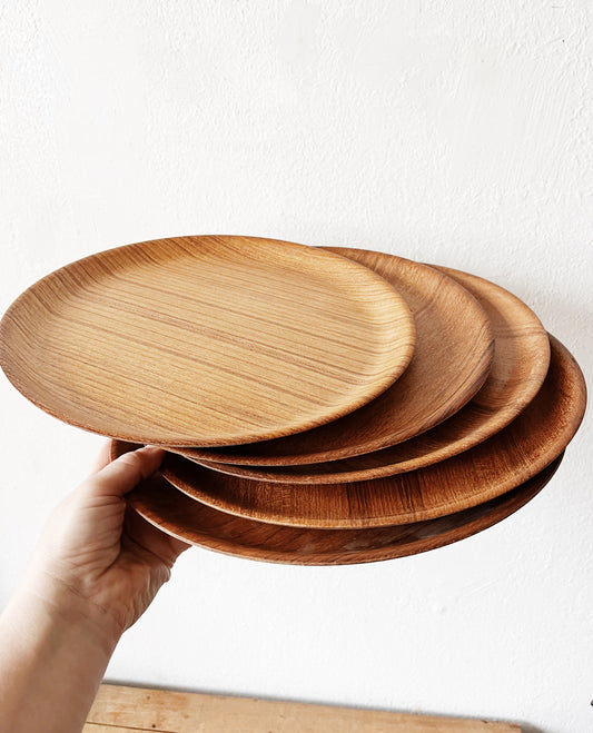 Set Mid Century Teak Veneer Plates