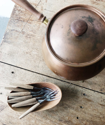Mid Century Copper Fondue Pot and Forks