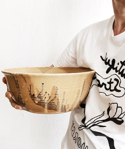 Giant Handmade Ceramic Bowl and Wood Servers