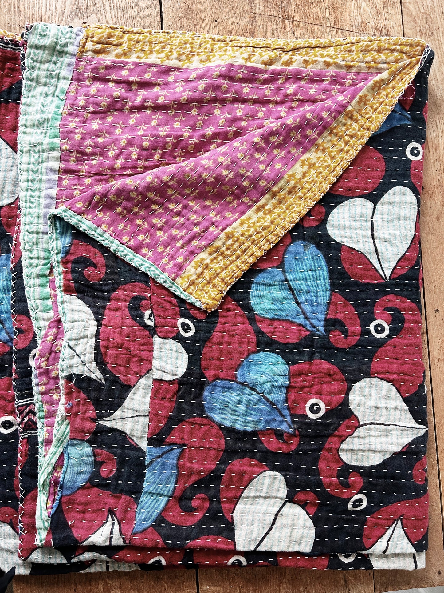 Vintage Reversible Cotton Kantha Quilt