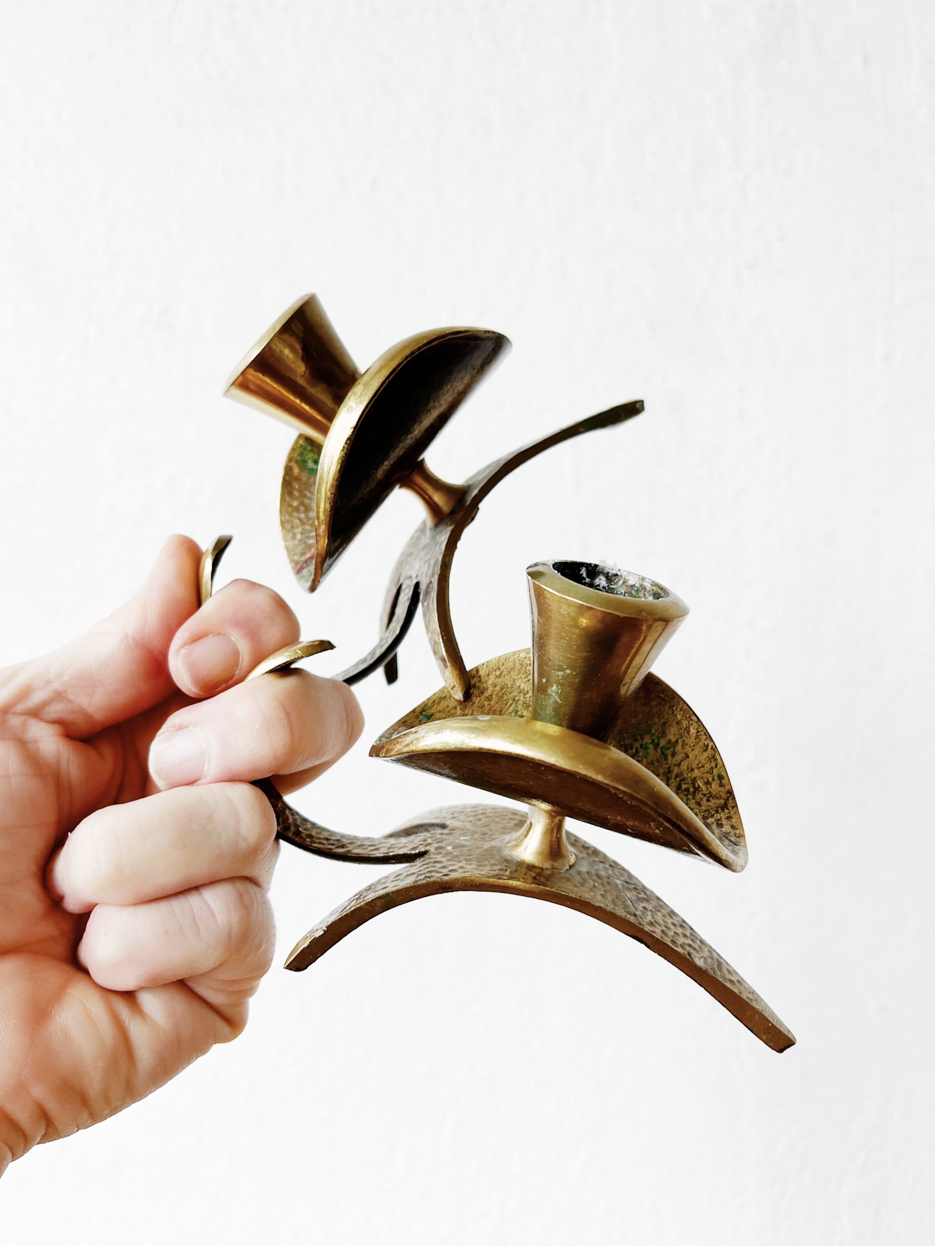 Mid Century Brass Candle Holders