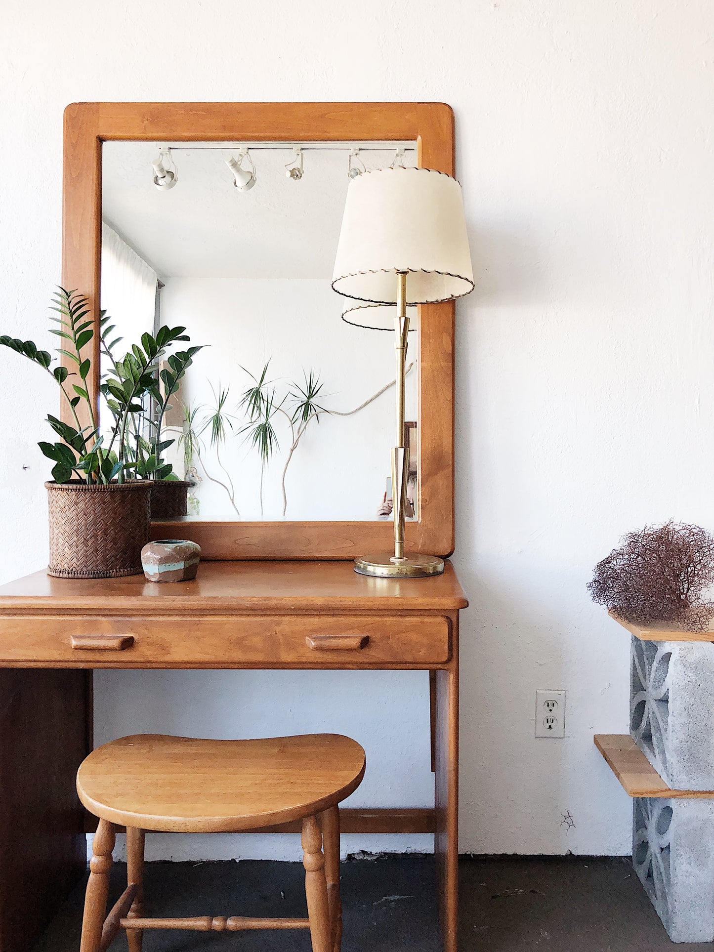 Vintage Maple Vanity and Mirror