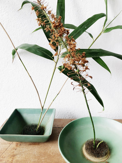 Vintage Turquoise Square Ceramic Ikebana Planter