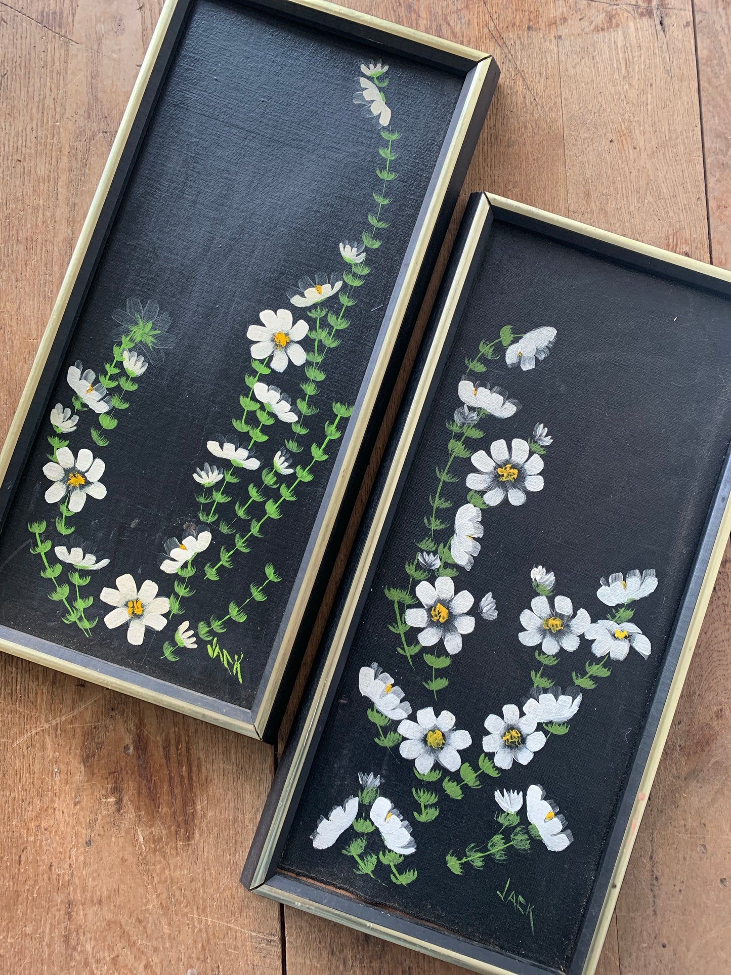 Vintage Floral Painting Pair