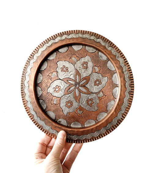 Vintage Silver and Copper Decorative Tray