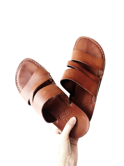 Vintage Leather Camel Brand Slides