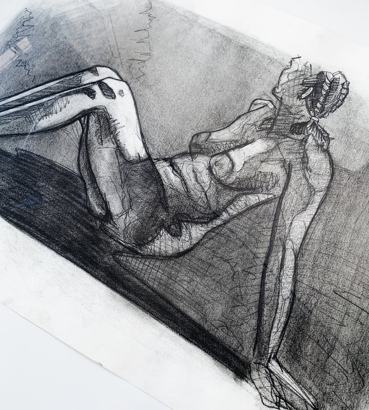 Large Vintage Framed Charcoal Nude