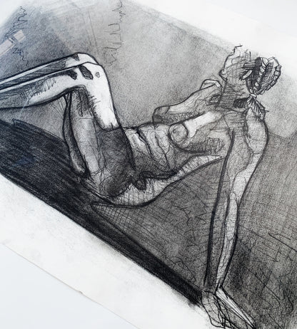 Large Vintage Framed Charcoal Nude