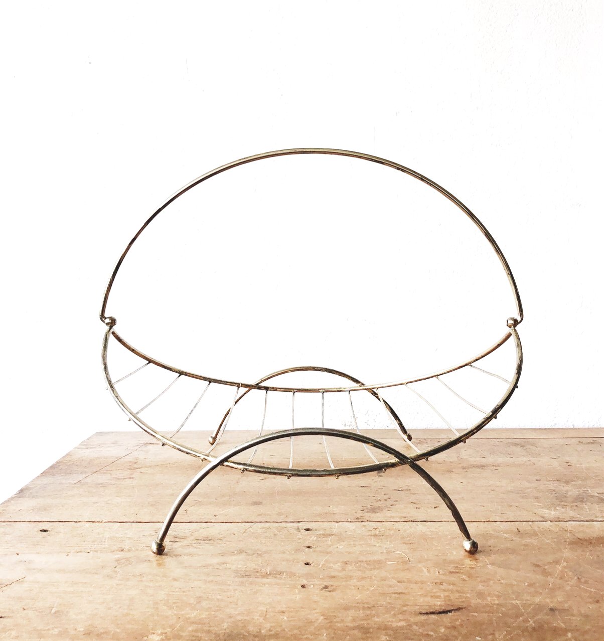 Mid Century Brass Wood Rack