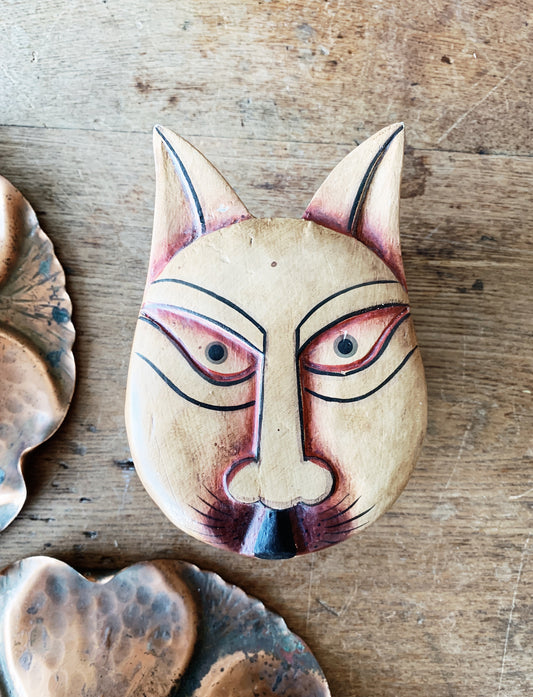Vintage Carved Wood Cat Box