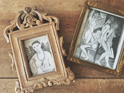 Vintage Carved Wood Frame with Print