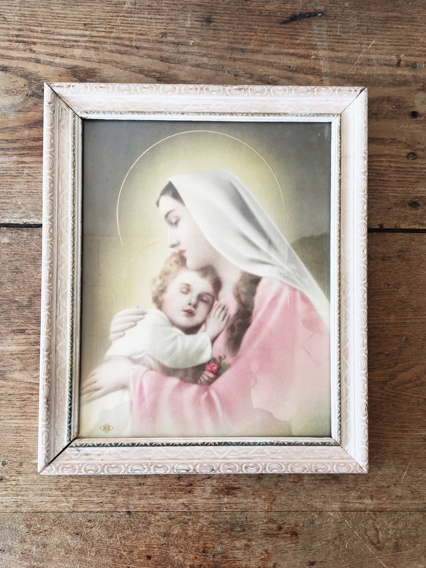 Vintage Framed Madonna and Child Litho