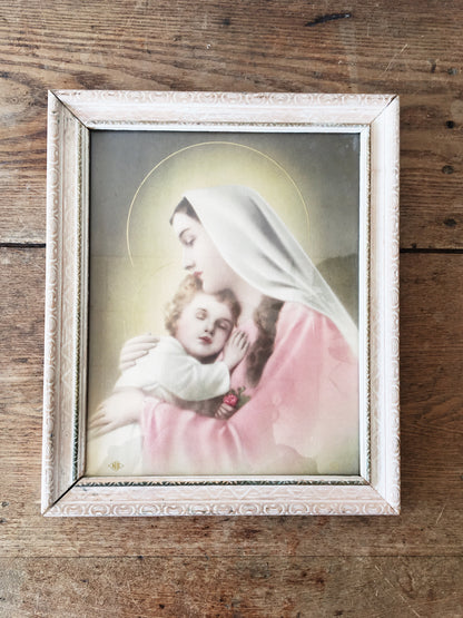 Vintage Framed Madonna and Child Litho